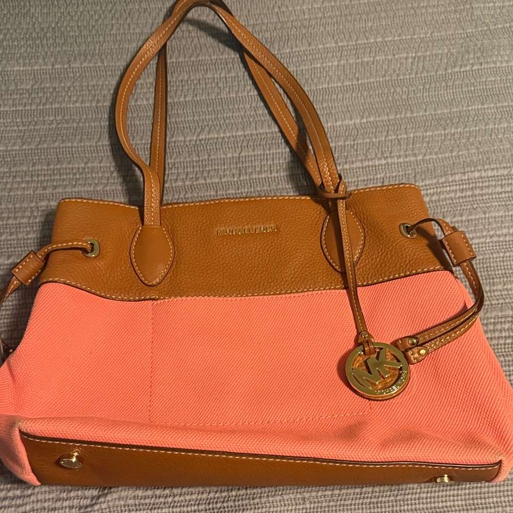 Michael Kors Coral and Tan Tote Bag